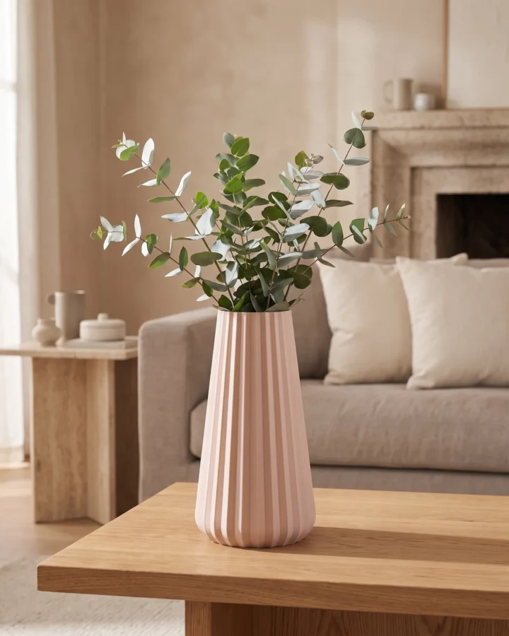 Vaso plissettato Piega color caffelatte in soggiorno, oggetto di design stampato in 3D in Italia - duedecimi